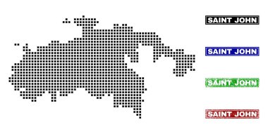 Grunge adı pulları ile nokta tarzında Saint John ada Haritası