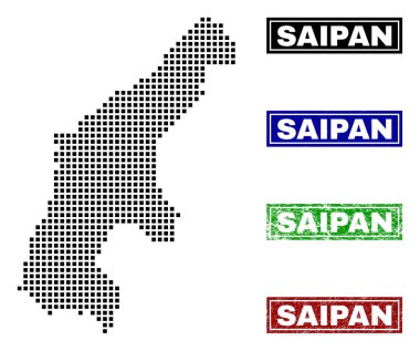 Saipan Adası harita Grunge resim yazısı pulları ile nokta tarzında