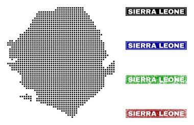 Grunge adı pulları ile nokta tarzında Sierra Leone Haritası