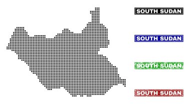 Güney Sudan harita Grunge adı pulları ile nokta tarzında