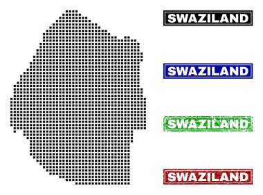 Grunge başlık pulları ile nokta tarzında Svaziland Haritası