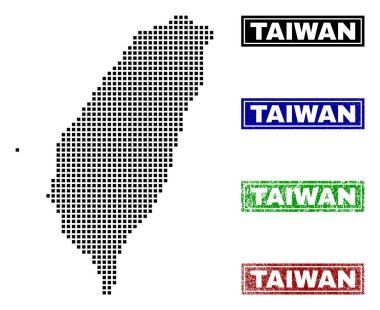 Grunge resim yazısı pulları ile nokta tarzında Tayvan Haritası