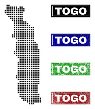 Grunge adı pulları ile nokta tarzında Togo Haritası