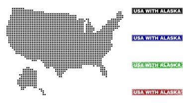 ABD ile Alaska harita Grunge adı pulları ile nokta tarzında