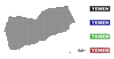 Yemen harita Grunge resim yazısı pulları ile nokta tarzında