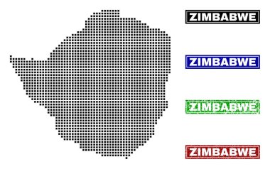 Grunge başlık pulları ile nokta tarzında Zimbabve Haritası
