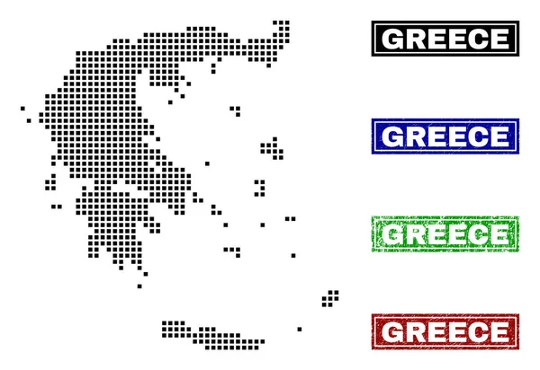 Χάρτης της Ελλάδας με Dot στυλ Grunge τίτλος γραμματόσημα — Διανυσματικό Αρχείο