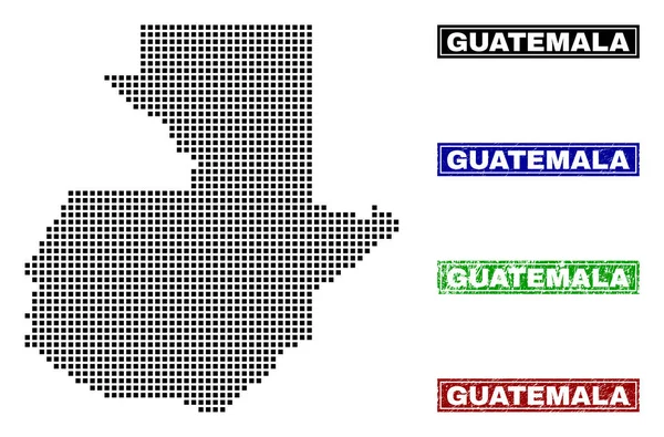 Guatemala Mapa en Dot Estilo con Grunge Título Sellos — Vector de stock