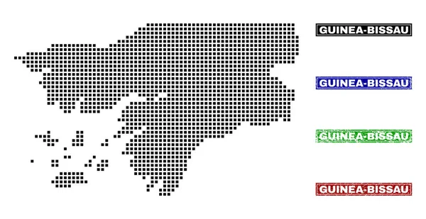 Mapa de Guinea-Bissau en Dot Style con Grunge Name Sellos — Archivo Imágenes Vectoriales