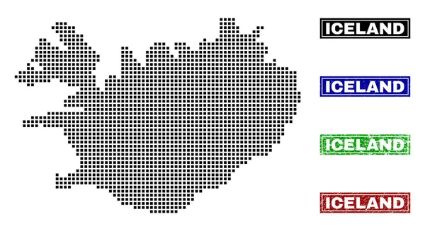 Islandia Mapa de Dot Style con Grunge Name Sellos — Archivo Imágenes Vectoriales