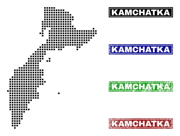 Mapa de Kamchatka en Dot Style con Sellos de Leyenda Grunge — Archivo Imágenes Vectoriales