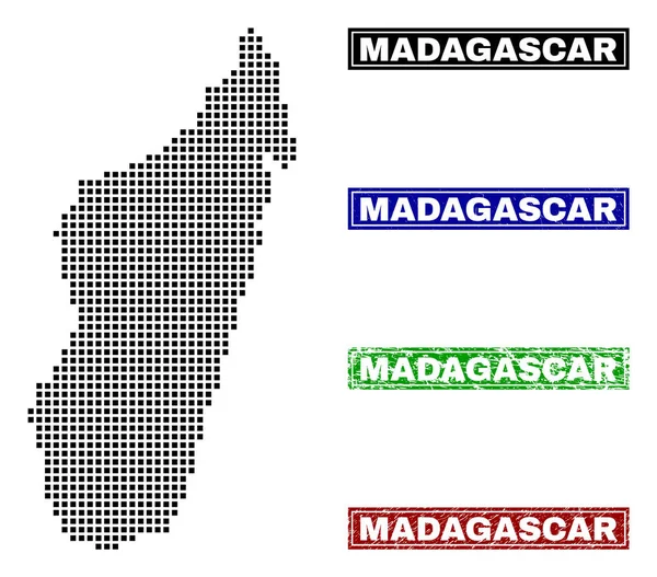 Острів Мадагаскар карту в Dot стилі з гранж назва марки — стоковий вектор