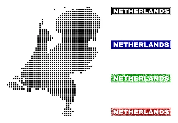 Holanda Mapa em estilo Dot com Grunge Nome Selos — Vetor de Stock