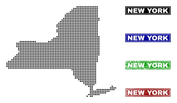 グランジ タイトル スタンプ ドット スタイルでニューヨーク州地図 — ストックベクタ