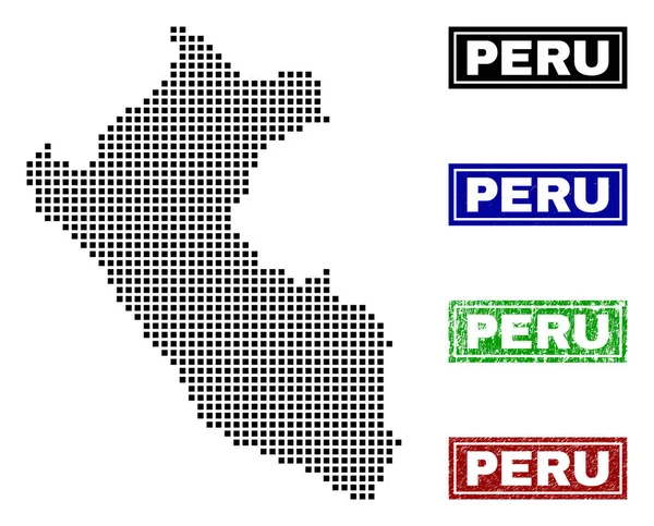 Mapa de Perú en Dot Style con Grunge Name Sellos — Vector de stock