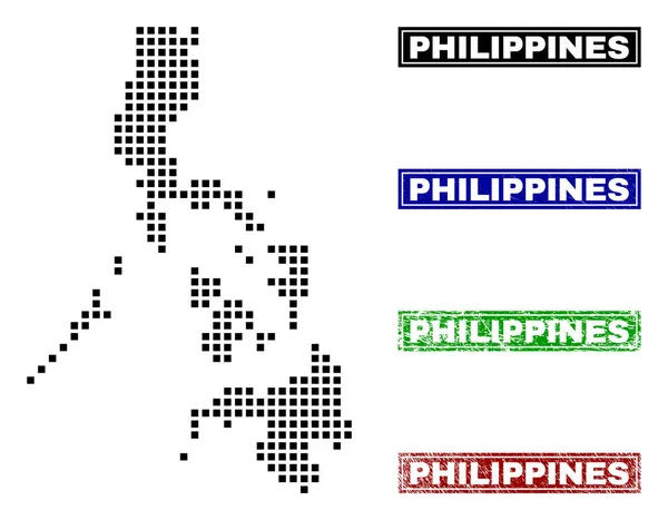 Philippines Map in Dot Style with Grunge Title Stamps — Stock Vector