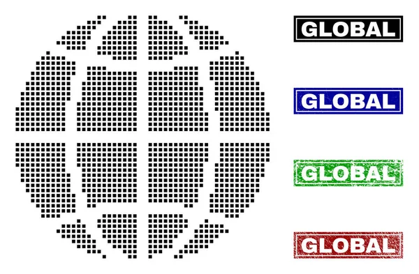 Planet Globus im Dotstyle mit Grunge-Stempeln — Stockvektor