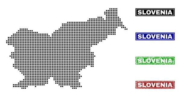 Slovenya harita Grunge başlık pulları ile nokta tarzında — Stok Vektör