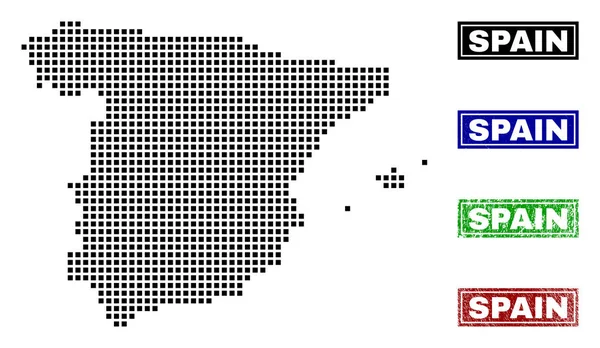 Mapa de España Dot Style with Grunge Título Sellos — Vector de stock