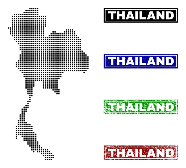 Таїланд карта в Dot стилі з гранж Caption штампів — стоковий вектор
