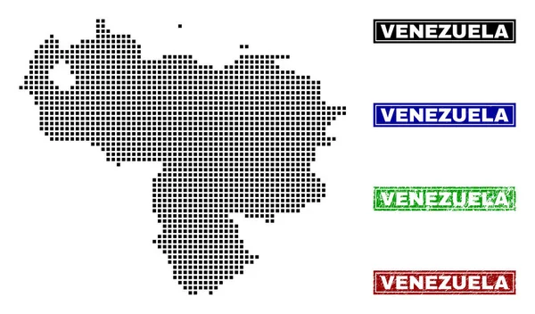 Venezuela Haritası Grunge resim yazısı pulları ile nokta tarzında — Stok Vektör