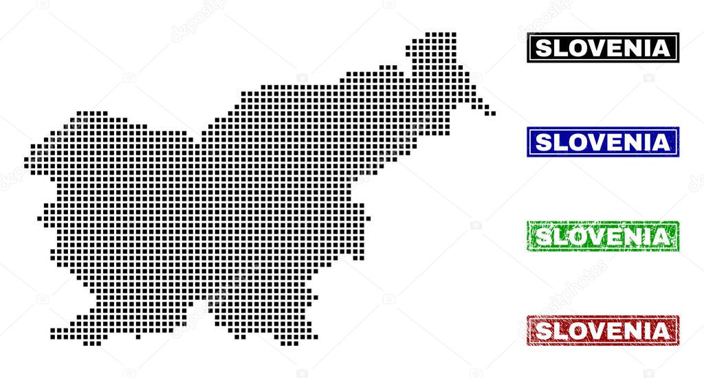 Slovenia Map in Dot Style with Grunge Title Stamps