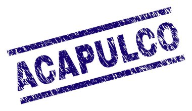 Acapulco mühür scratced tarzı ile yazdırma. Mavi vektör kauçuk Acapulco etiketin çizilmiş doku ile yazdırın. Metin resim yazısı paralel çizgiler arasında yer alıyor.