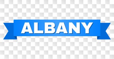 Albany metin şerit. Beyaz resim yazısı ve mavi bant ile tasarlanmış. Albany etiket üzerinde şeffaf bir arka plan ile vektör banner.