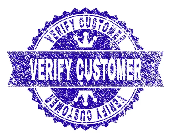 Grunge Textured VERIFY CUSTOMER Stamp Seal with Ribbon — Stock Vector