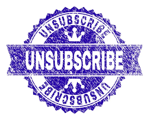 Scratched Textured UNSUBSCRIBE Stamp Seal with Ribbon — Stock Vector