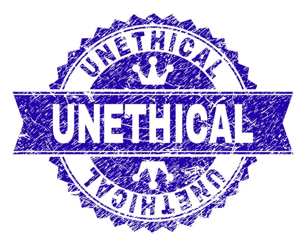 Sello de sello UNETHICAL texturizado grunge con cinta — Vector de stock