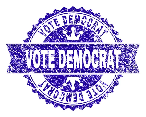 膨胀的纹理投票民主党邮票印章与丝带 — 图库矢量图片