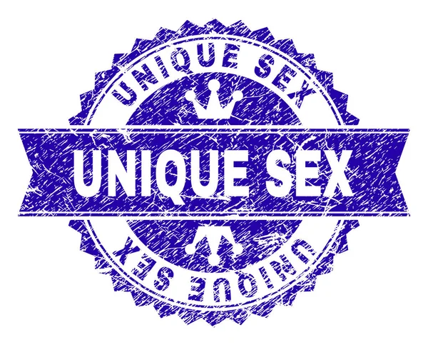 Grunge Textured UNIQUE Sex Stamp Seal with Ribbon — стоковый вектор