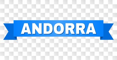Andorra metin şerit. Beyaz resim yazısı ve mavi şerit ile tasarlanmış. Saydam bir arka plan üzerinde Andorra etiketi ile vektör banner.