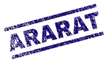 Ararat mühür grunge tarzı ile yazdırma. Mavi vektör kauçuk Ararat başlık doku ile yazdırın. Metin resim yazısı paralel çizgiler arasında yer alıyor.