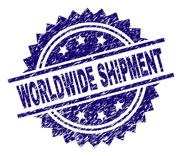 Sello de sello de envío mundial con textura rayada — Vector de stock