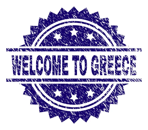 Grunge getextureerde Welkom bij Griekenland stempel-zegel — Stockvector