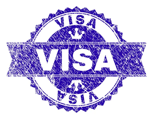 Selo texturizado riscado do selo do visto com fita —  Vetores de Stock