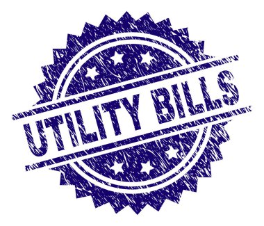 Yardımcı programı'nı faturaları damga mühür filigran sıkıntı tarzı ile. Mavi vektör kauçuk baskı yardımcı programı'nı faturaları etiketinin doku ile.