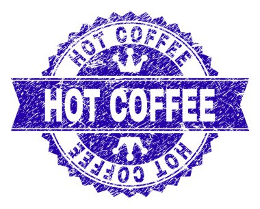 Grunge sıcak kahve damga mühür kurdele ile dokulu