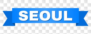 Seul metin şerit. Beyaz resim yazısı ve mavi şerit ile tasarlanmış. Saydam bir arka plan üzerinde Seul etiketi ile vektör banner.