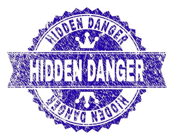 Scratched Textured HIDDEN DANGER Stamp Seal with Ribbon — Stock Vector