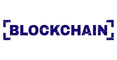 Dokulu Blockchain damga mühür köşeler arasında çizik