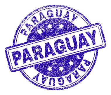 Paraguay damga mühür filigran sıkıntı doku ile. Yuvarlak köşeli dikdörtgenler ve daireler ile tasarlanmış. Mavi vektör kauçuk baskı doku ile Paraguay başlık.