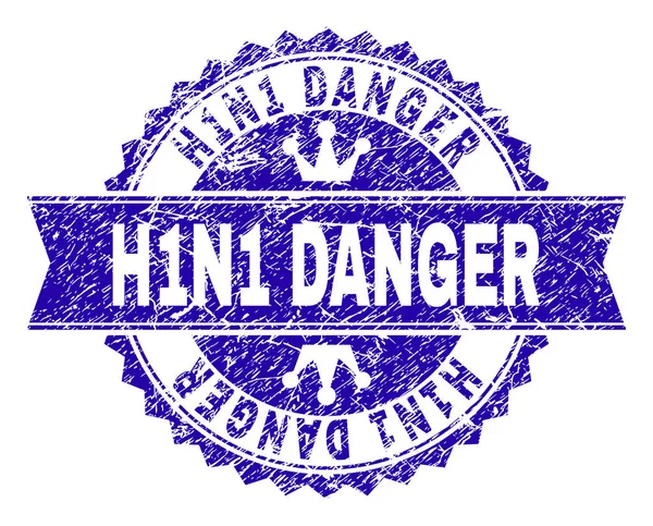 Grunge H1n1 tehlike damga mühür kurdele ile dokulu — Stok Vektör