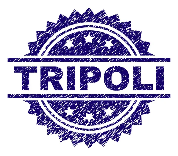 Trablus damga mühür filigran sıkıntı tarzı ile. Mavi vektör kauçuk baskı aşınmış doku ile Trablus başlık.