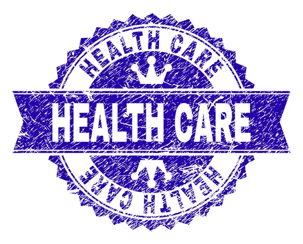 Scratched Textured HEALTH CARE Stamp Seal with Ribbon — Stock Vector