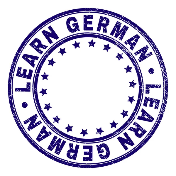 Scratched Textured LEARN GERMAN Round Stamp Seal — Stock Vector