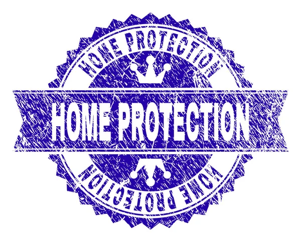 Grunge Textured HOME PROTECTION Stamp Seal with Ribbon — Stock Vector