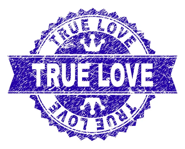 Sigillo timbro TRUE LOVE con texture graffiata e nastro — Vettoriale Stock